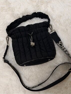 Zara Black Quilted Bucket Crossbody Bag